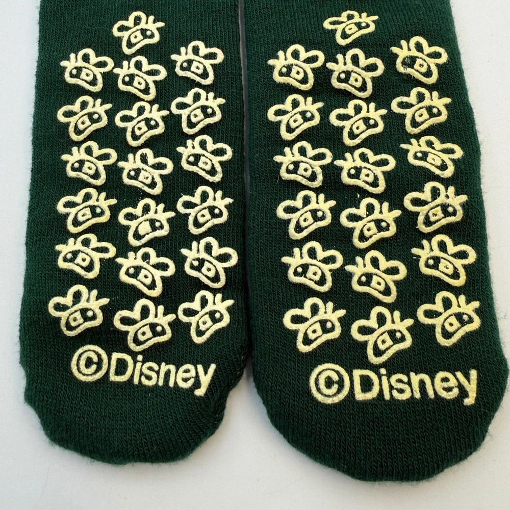 Disney‎ Winnie the Pooh Slipper Socks Green Knit Non Slip Bee Grip Crew Socks